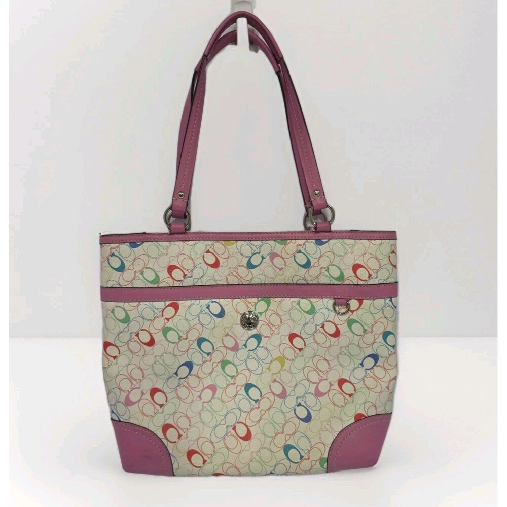 Coach Multicolor Leather Double Handles Zipper Closure Tote Shoulder Bag
